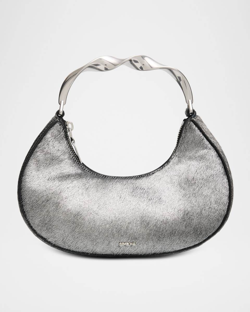 Nixi Crescent Calf Hair Top-Handle Bag